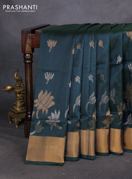 Pure uppada silk saree bottle green with allover silver & zari woven buttas and zari woven border