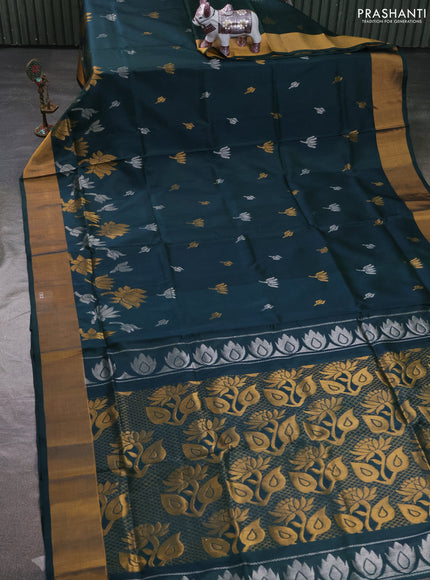 Pure uppada silk saree bottle green with allover silver & zari woven buttas and zari woven border