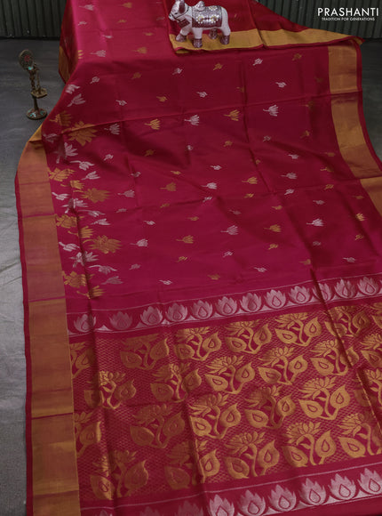 Pure uppada silk saree red with allover silver & zari woven buttas and zari woven border