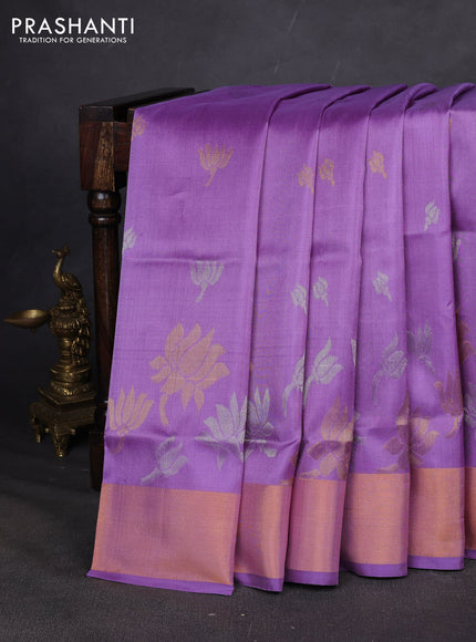 Pure uppada silk saree lavender with allover silver & zari woven buttas and zari woven border