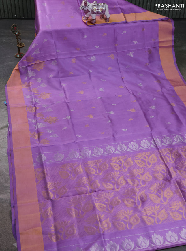 Pure uppada silk saree lavender with allover silver & zari woven buttas and zari woven border