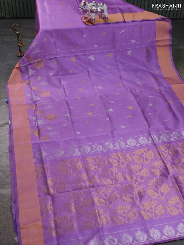 Pure uppada silk saree lavender with allover silver & zari woven buttas and zari woven border