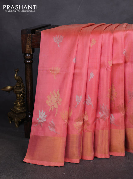 Pure uppada silk saree peach shade with allover silver & zari woven buttas and zari woven border