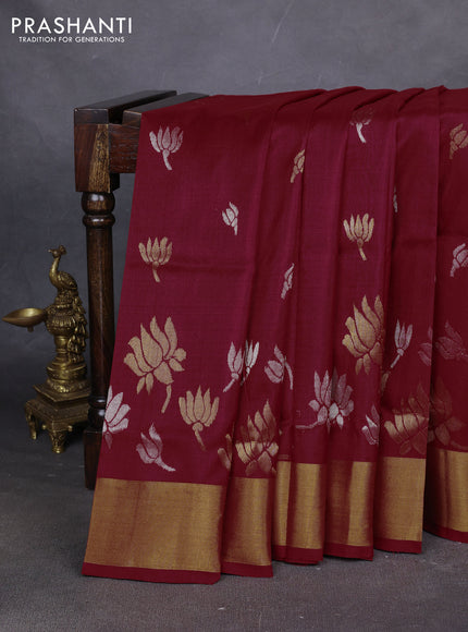 Pure uppada silk saree maroon with allover silver & zari woven buttas and zari woven border