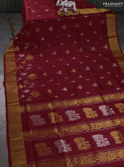 Pure uppada silk saree maroon with allover silver & zari woven buttas and zari woven border