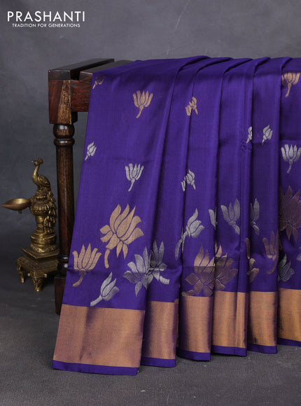 Pure uppada silk saree navy blue with allover silver & zari woven buttas and zari woven border