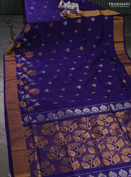 Pure uppada silk saree navy blue with allover silver & zari woven buttas and zari woven border