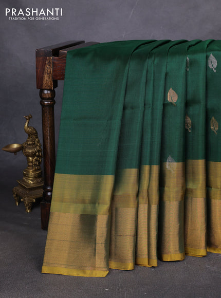 Pure uppada silk saree green and mehendi green with allover silver & zari woven buttas and zari woven border