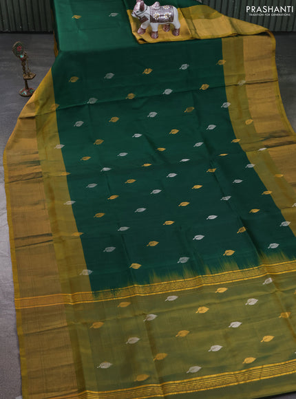 Pure uppada silk saree green and mehendi green with allover silver & zari woven buttas and zari woven border