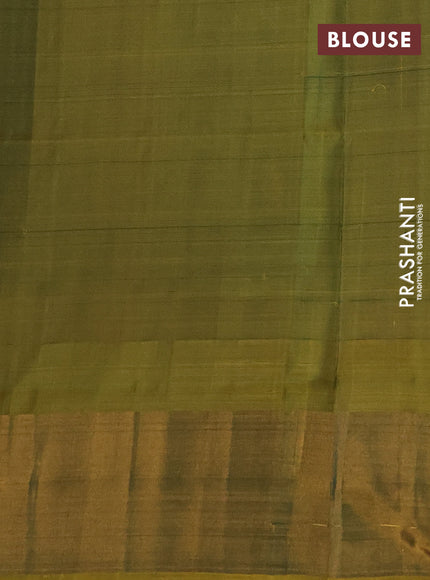 Pure uppada silk saree green and mehendi green with allover silver & zari woven buttas and zari woven border