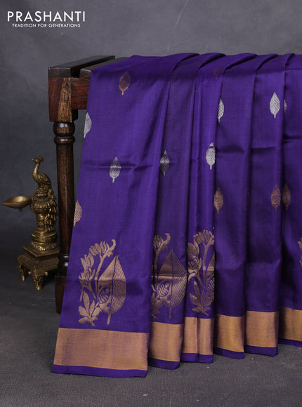 Pure uppada silk saree blue with allover silver & zari woven buttas and zari woven border