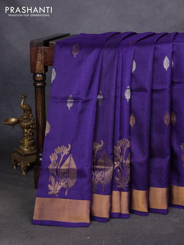 Pure uppada silk saree blue with allover silver & zari woven buttas and zari woven border