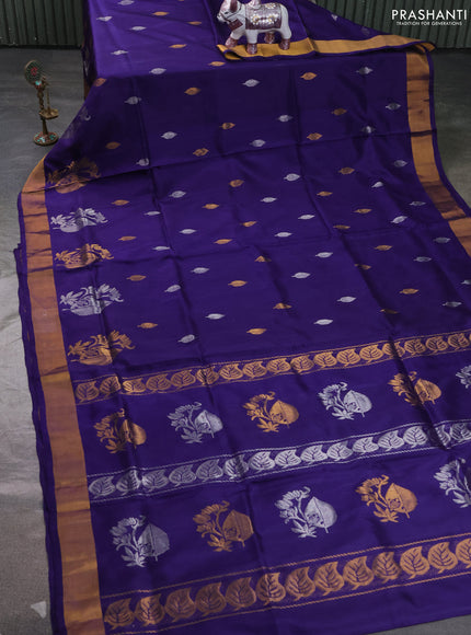 Pure uppada silk saree blue with allover silver & zari woven buttas and zari woven border