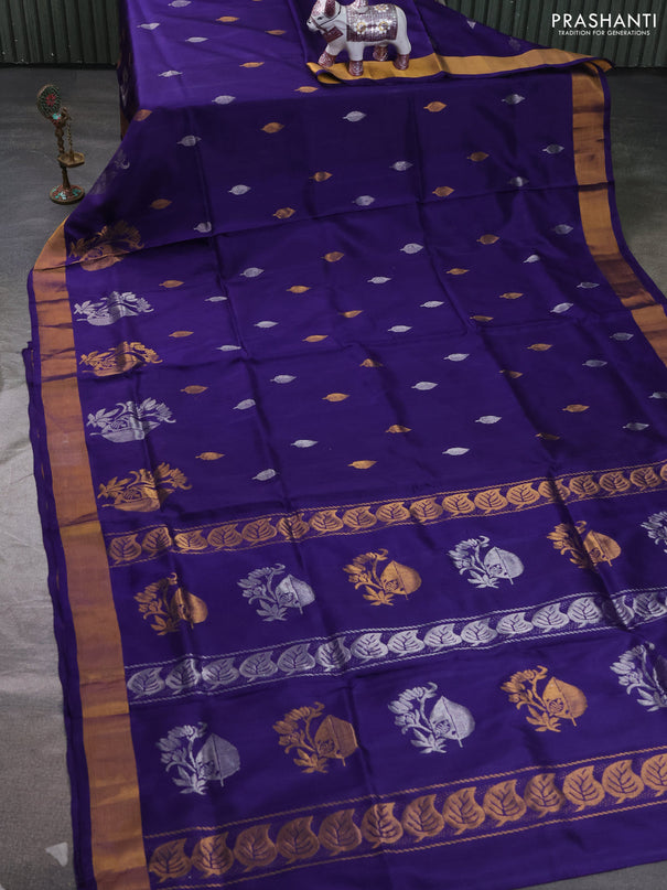 Pure uppada silk saree blue with allover silver & zari woven buttas and zari woven border