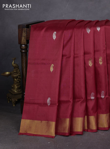 Pure uppada silk saree red with allover silver & zari woven buttas and zari woven border