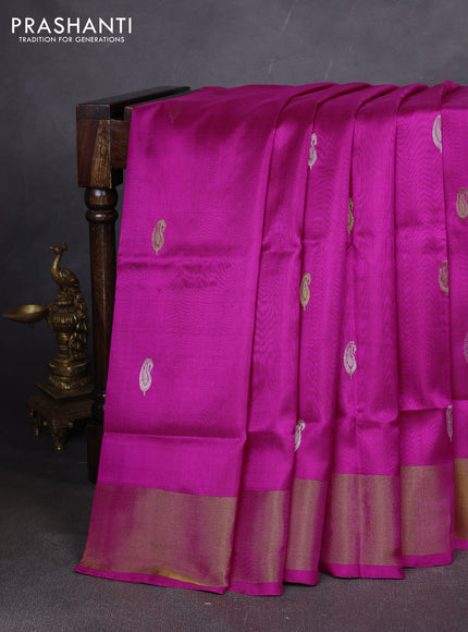 Pure uppada silk saree dark pink with allover silver & zari woven buttas and zari woven border