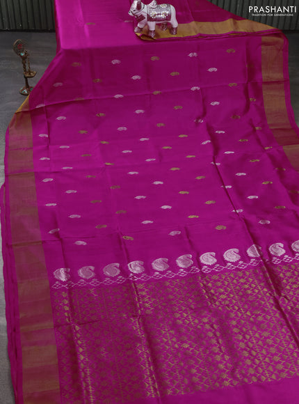Pure uppada silk saree dark pink with allover silver & zari woven buttas and zari woven border