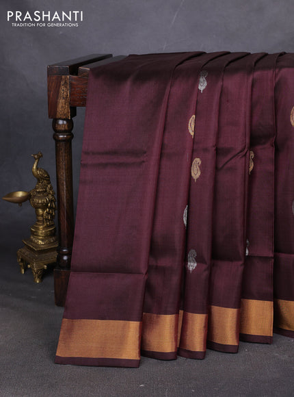 Pure uppada silk saree coffee brown with allover silver & zari woven buttas and zari woven border