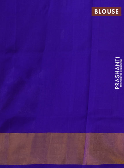 Pure uppada silk saree dual shade of greenish blue and royal blue with allover zari woven buttas and long simple zari woven border