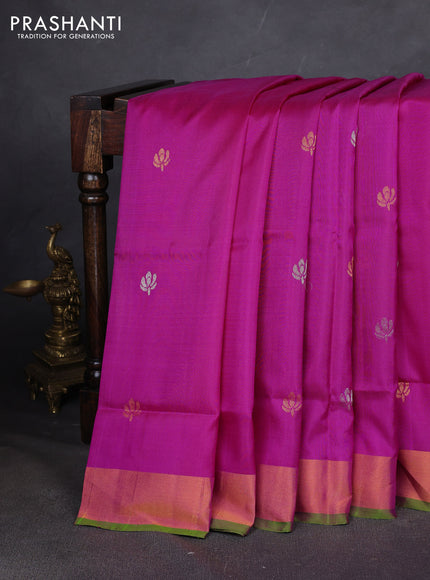 Pure uppada silk saree pink and light green with allover silver & zari woven buttas and zari woven simple border