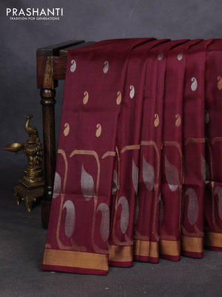 Pure uppada silk saree deep maroon with allover paisley zari woven buttas and zari woven border