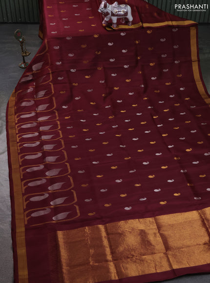 Pure uppada silk saree deep maroon with allover paisley zari woven buttas and zari woven border