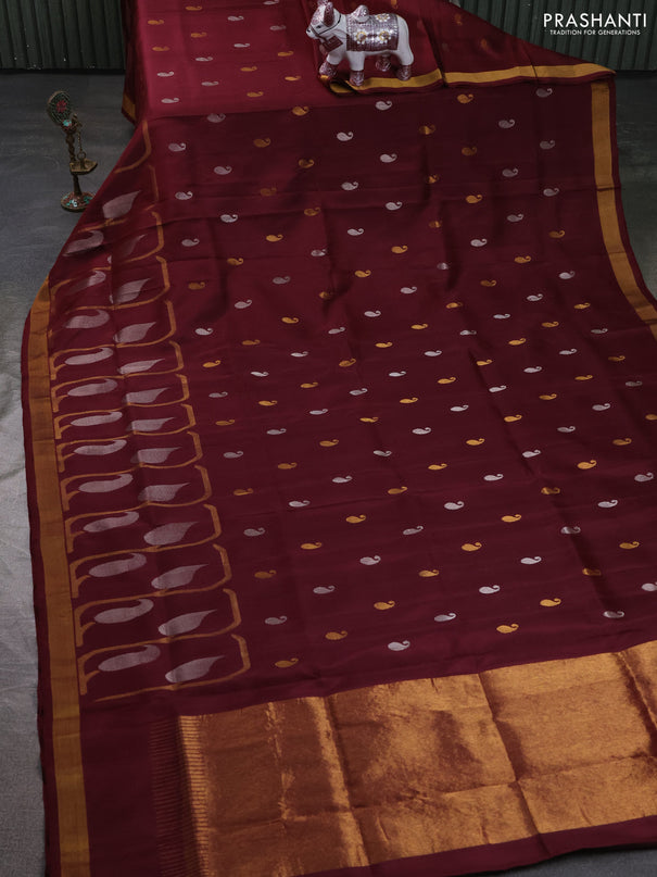 Pure uppada silk saree deep maroon with allover paisley zari woven buttas and zari woven border