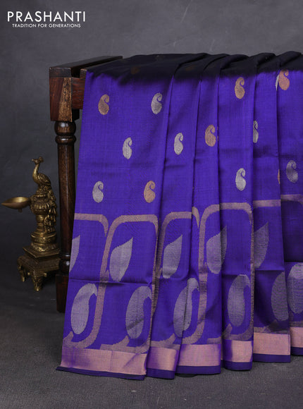 Pure uppada silk saree blue with allover paisley zari woven buttas and zari woven border