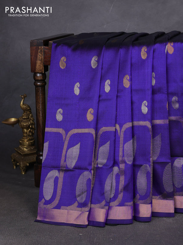 Pure uppada silk saree blue with allover paisley zari woven buttas and zari woven border