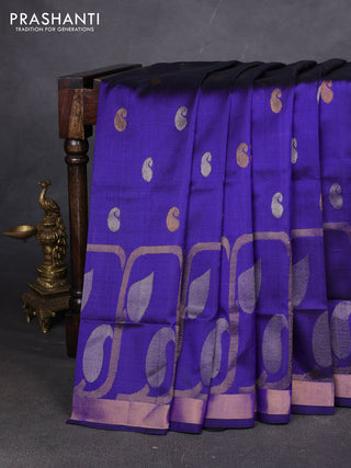 Pure uppada silk saree blue with allover paisley zari woven buttas and zari woven border