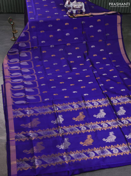 Pure uppada silk saree blue with allover paisley zari woven buttas and zari woven border