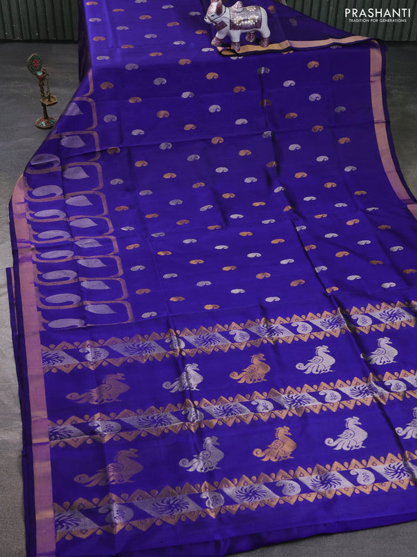 Pure uppada silk saree blue with allover paisley zari woven buttas and zari woven border