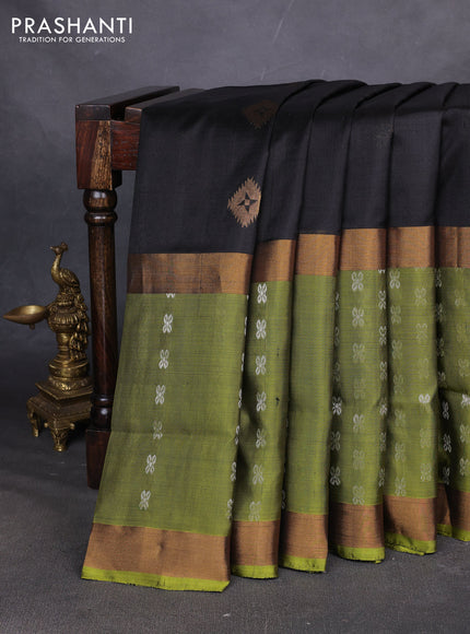 Pure uppada silk saree black and light green with allover silver & zari woven buttas and rettapet zari woven butta border