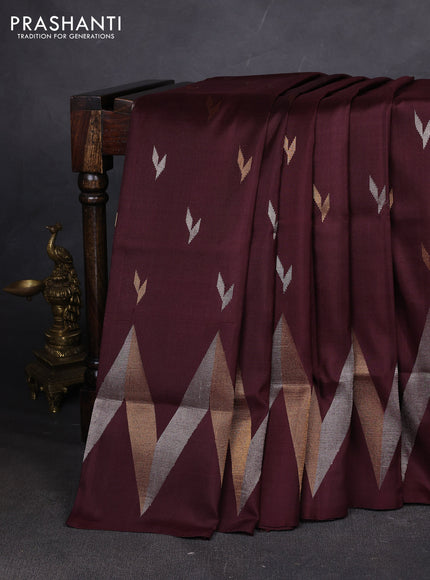 Pure uppada silk saree coffee brown with allover silver & zari woven buttas and long zari zigzag border
