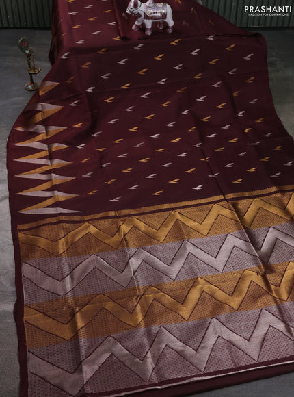 Pure uppada silk saree coffee brown with allover silver & zari woven buttas and long zari zigzag border