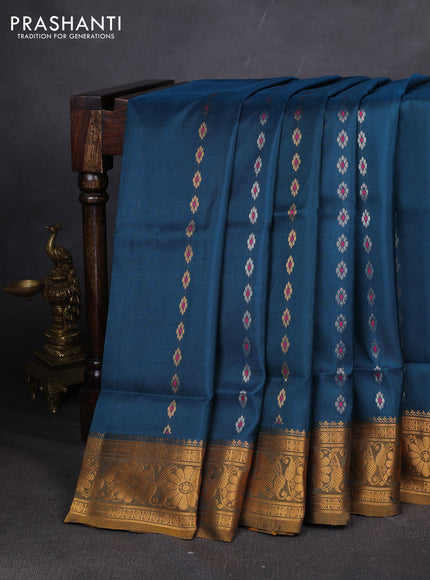 Pure uppada silk saree dark peacock green and mehendi green with allover zari woven buttas and zari woven border