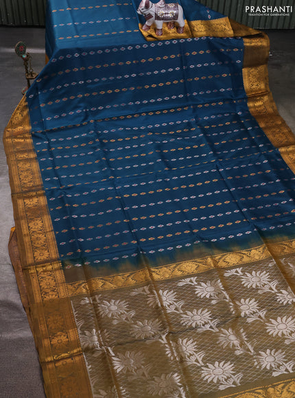 Pure uppada silk saree dark peacock green and mehendi green with allover zari woven buttas and zari woven border