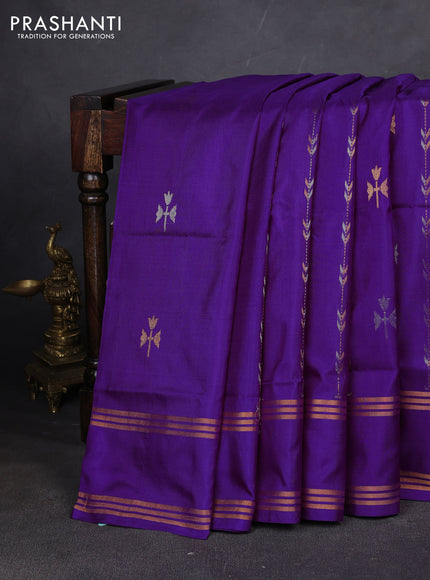 Pure uppada silk saree purple with allover zari stripe & buttas and rettapet zari woven border