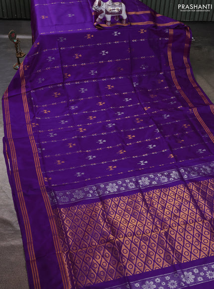 Pure uppada silk saree purple with allover zari stripe & buttas and rettapet zari woven border