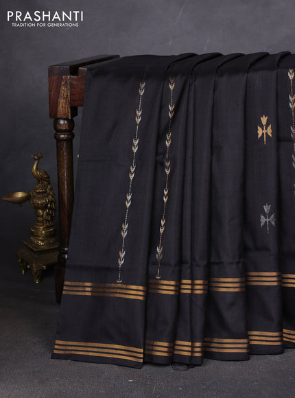 Pure uppada silk saree black with allover zari stripe & buttas and rettapet zari woven border