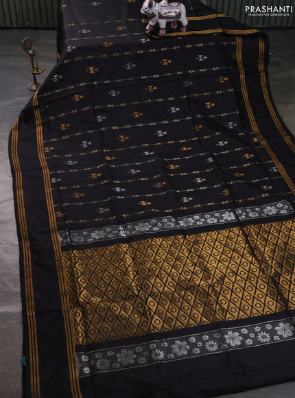 Pure uppada silk saree black with allover zari stripe & buttas and rettapet zari woven border