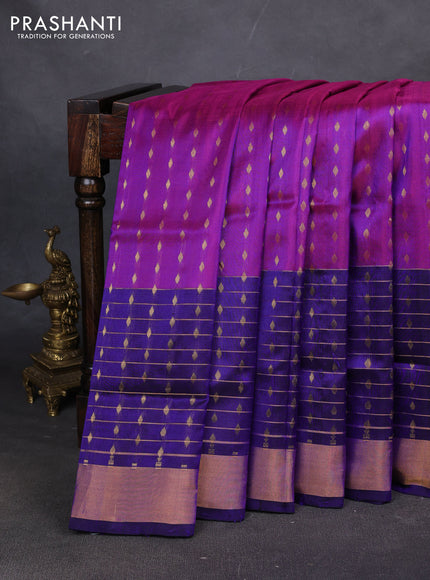 Pure uppada silk saree purple and blue with allover zari woven buttas and long zari woven butta border