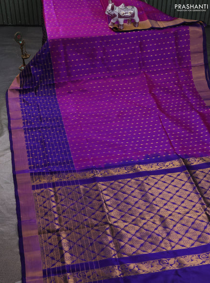Pure uppada silk saree purple and blue with allover zari woven buttas and long zari woven butta border