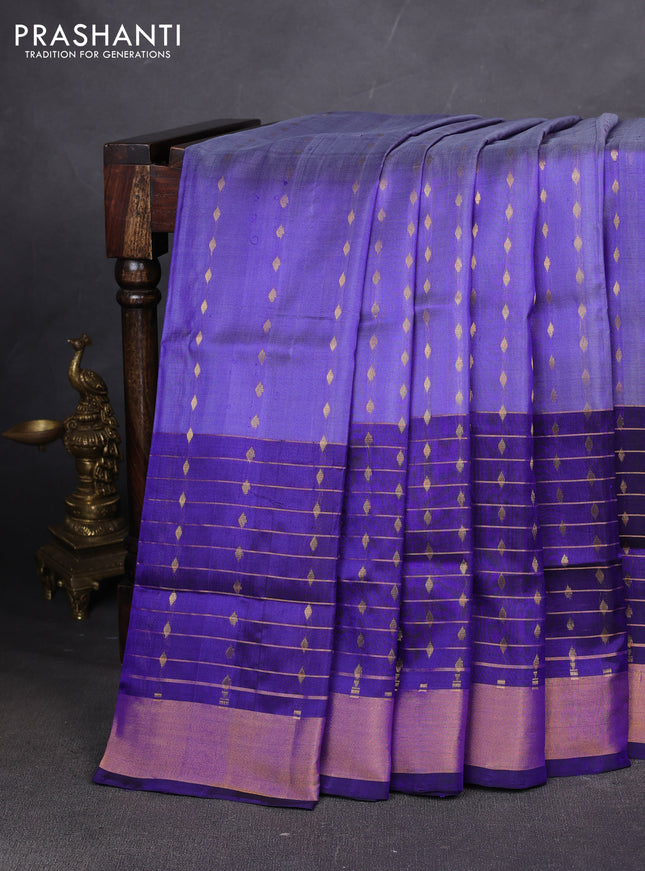 Pure uppada silk saree pastel blue and blue with allover zari woven buttas and long zari woven butta border