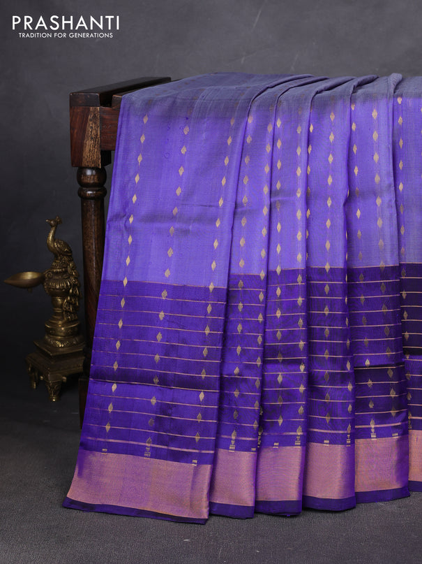 Pure uppada silk saree pastel blue and blue with allover zari woven buttas and long zari woven butta border