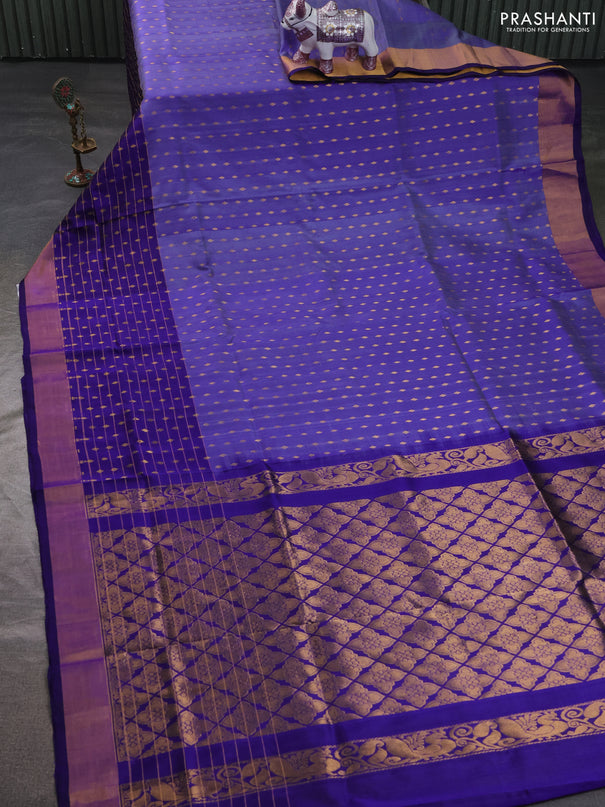 Pure uppada silk saree pastel blue and blue with allover zari woven buttas and long zari woven butta border