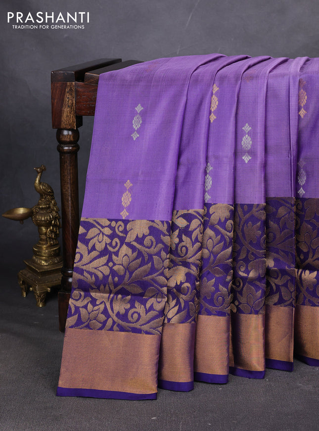 Pure uppada silk saree violet and navy blue with allover silver & zari woven buttas and long zari woven border