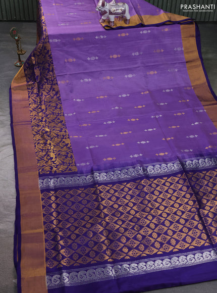 Pure uppada silk saree violet and navy blue with allover silver & zari woven buttas and long zari woven border