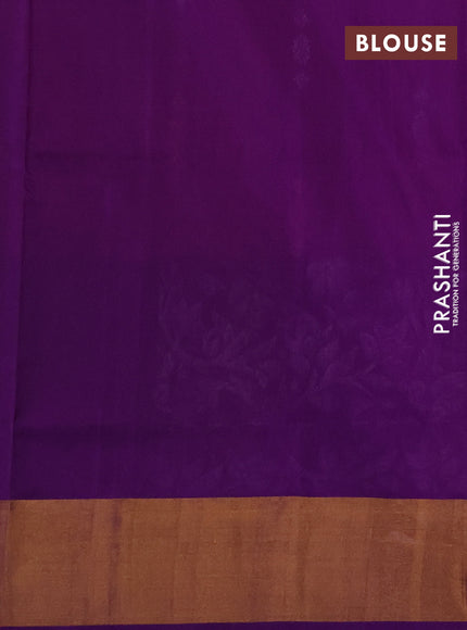 Pure uppada silk saree dual shade of rust and purple with allover silver & zari woven buttas and long zari woven border