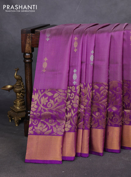 Pure uppada silk saree purple shade and purple with allover silver & zari woven buttas and long zari woven border